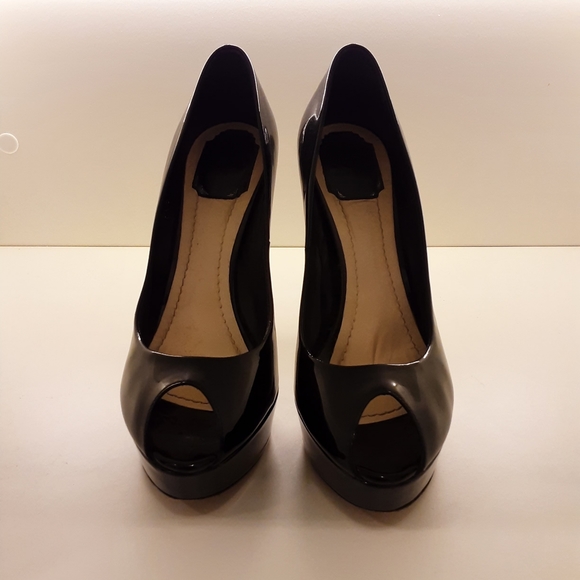 AUTHENTIC CHRISTIAN DIOR MISS DIOR PEEP TOE PUMPS IN BLACK PATENT 40 - Picture 2 of 8